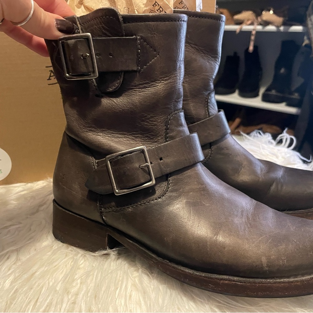 STILL AVAILABLE!  Frye Vicki Leather Engineer Boots - Smoke